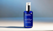 ium blue bottle oligo cleaning gelee on beige and blue background